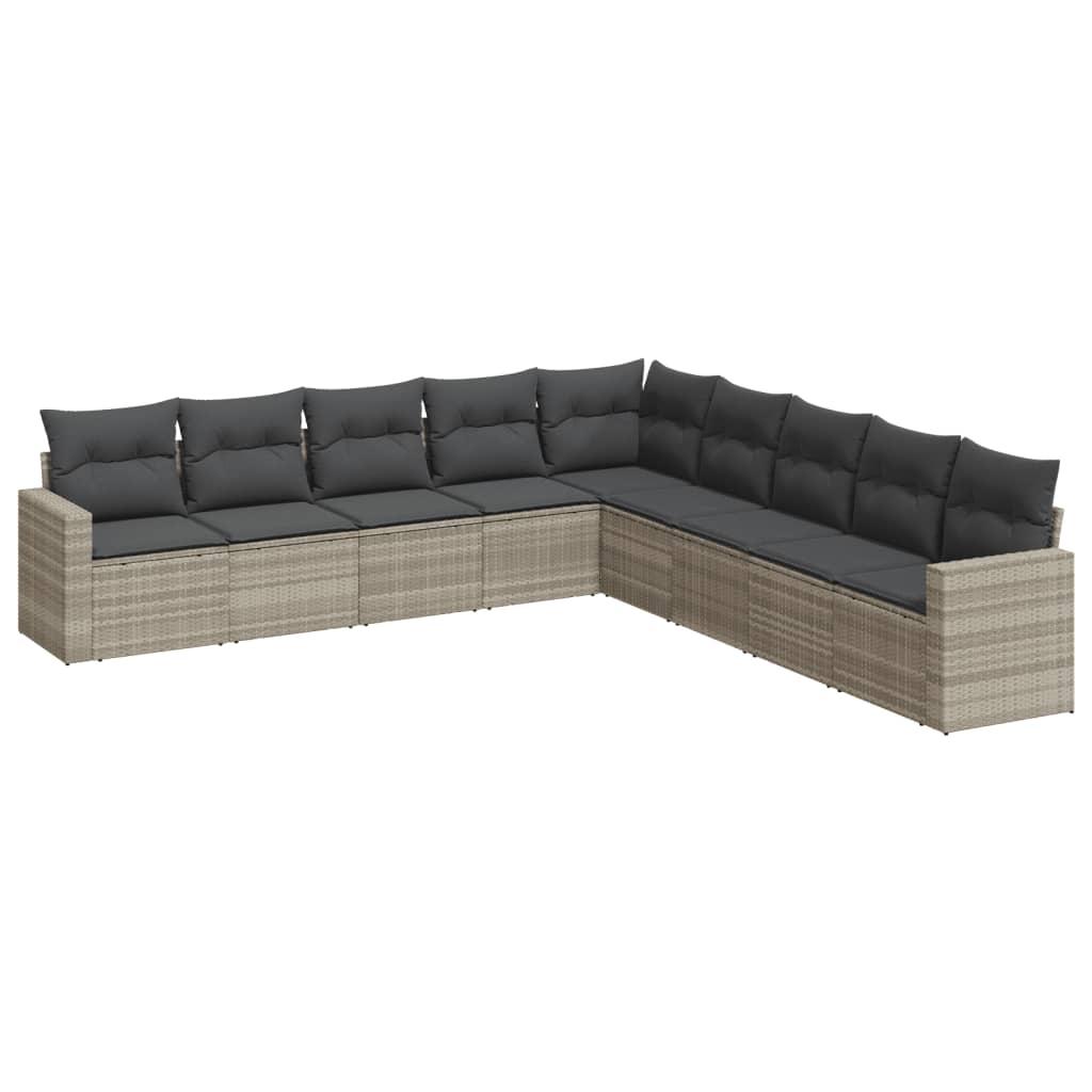 Sofasæt til haven 9 dele med hynder polyrattan lysegrå