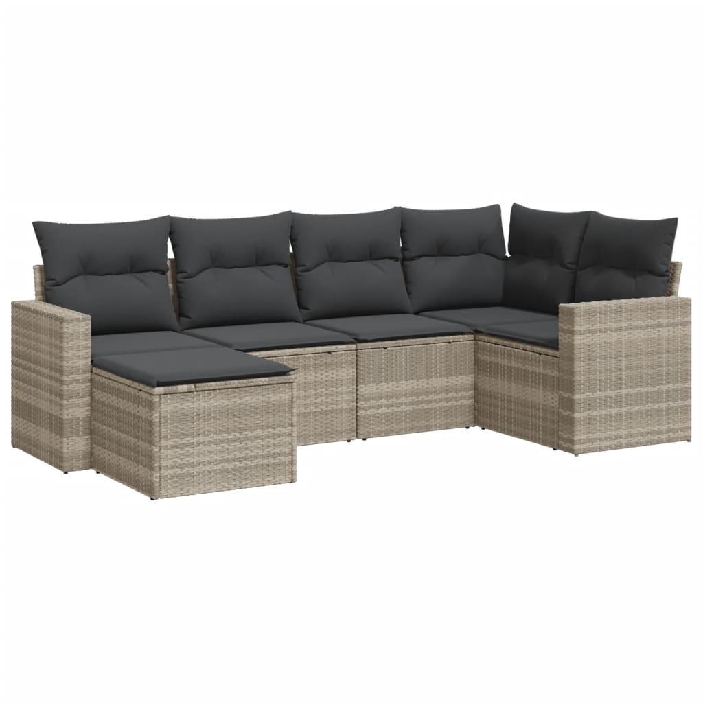 Sofasæt til haven 6 dele med hynder polyrattan lysegrå