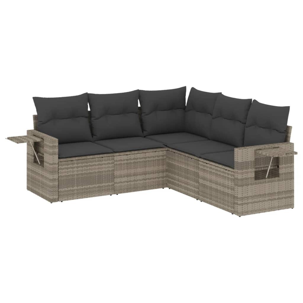 Sofasæt 5 dele med hynder polyrattan lysegrå