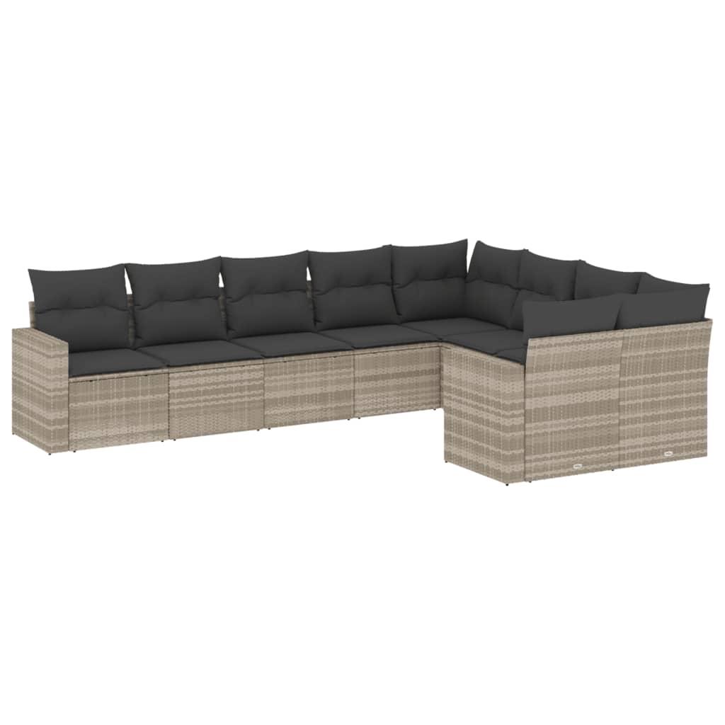Sofasæt til haven 9 dele med hynder polyrattan lysegrå