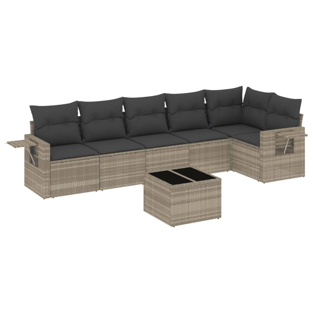 Sofasæt til haven 7 dele med hynder polyrattan lysegrå