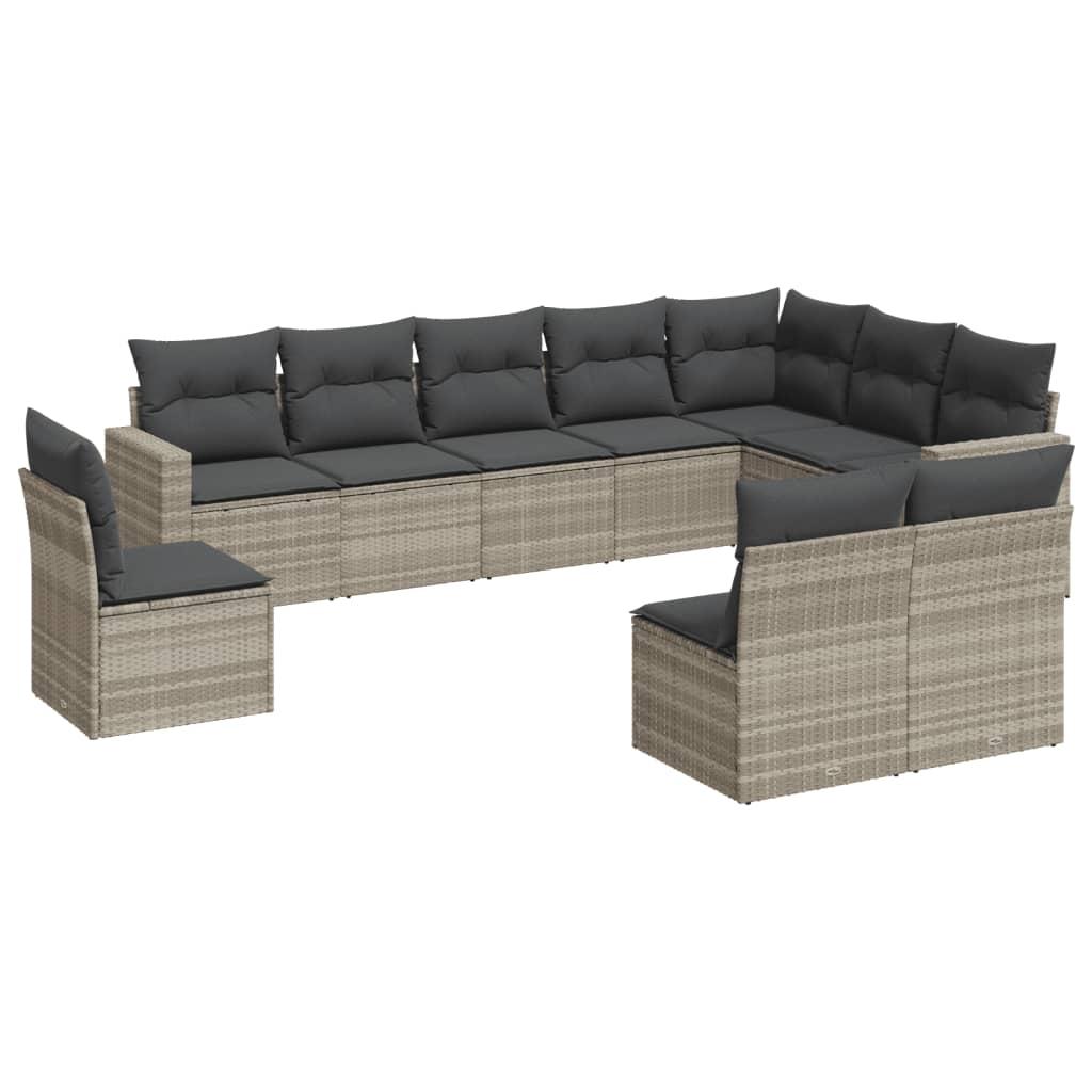 Sofasæt til haven 10 dele med hynder polyrattan lysegrå
