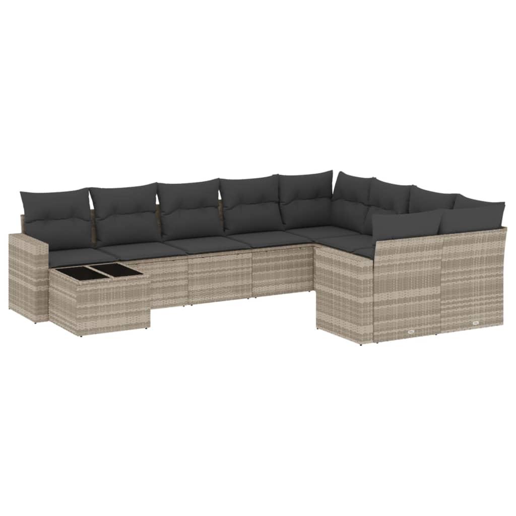 Sofasæt til haven 10 dele med hynder polyrattan lysegrå
