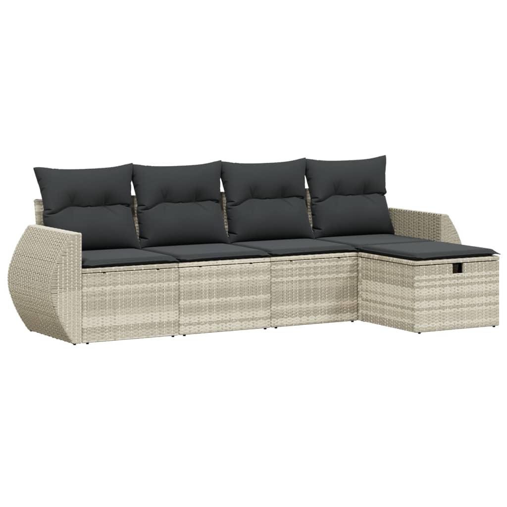 Sofasæt 5 dele med hynder polyrattan lysegrå