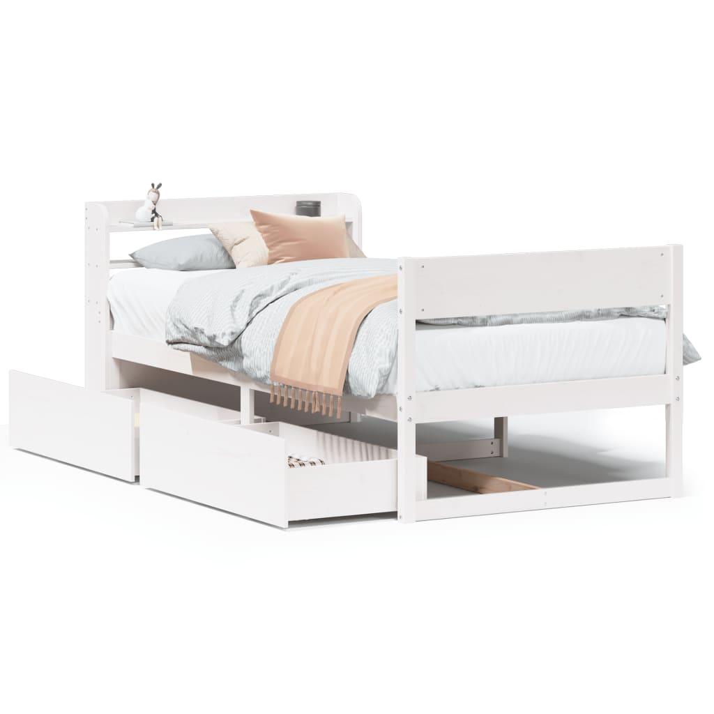 Sengeramme uden madras 90x200 cm massivt fyrretræ hvid