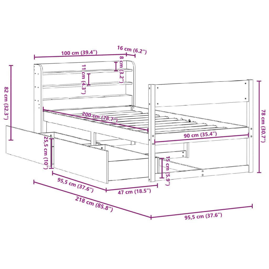 Sengeramme uden madras 90x200 cm massivt fyrretræ hvid