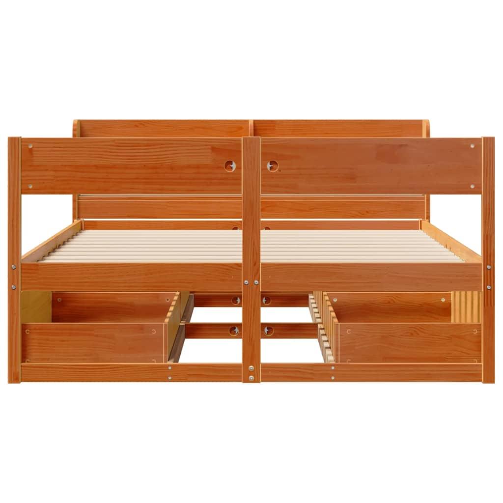 Sengeramme uden madras 135x190 cm massivt fyrretræ brun