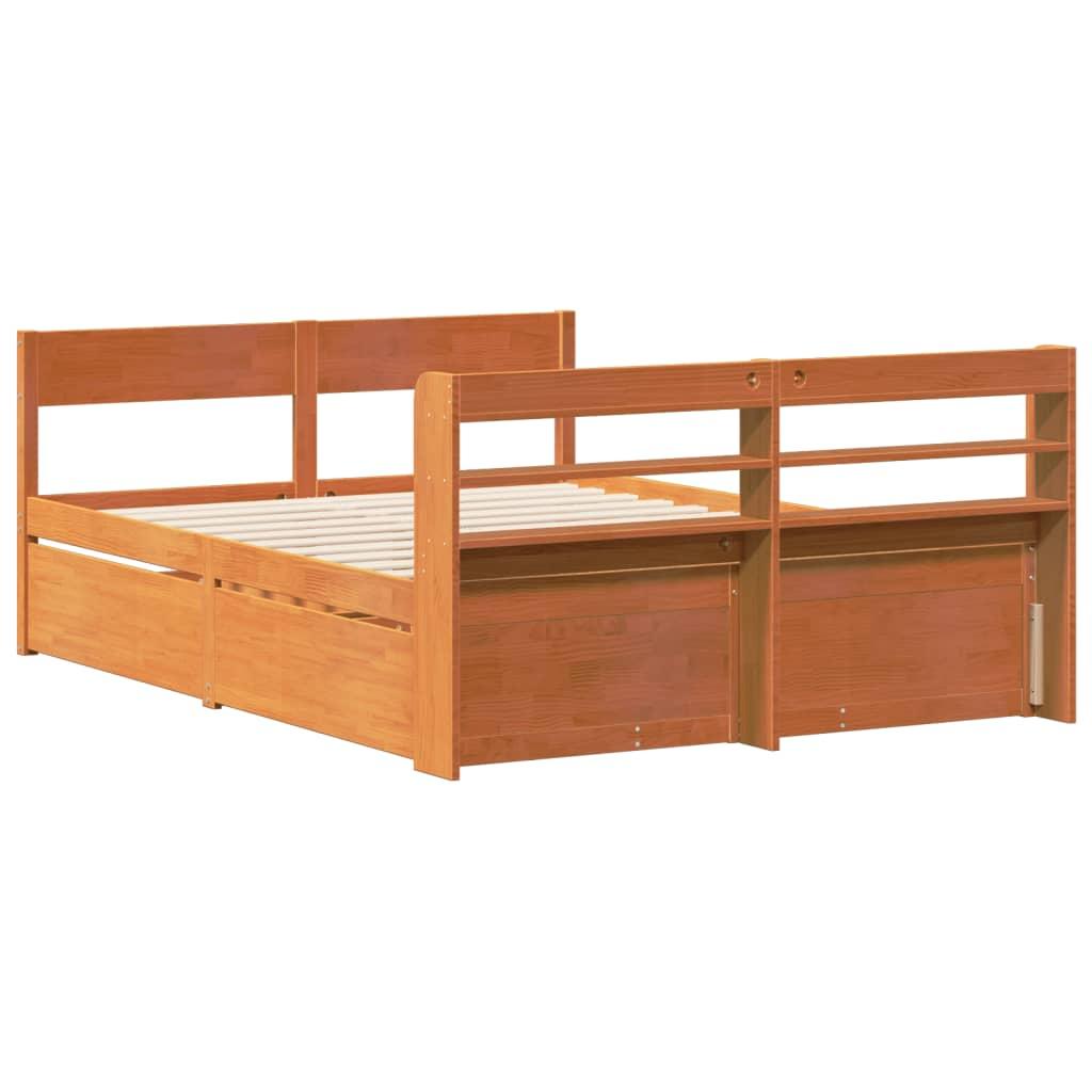 Sengeramme uden madras 135x190 cm massivt fyrretræ brun