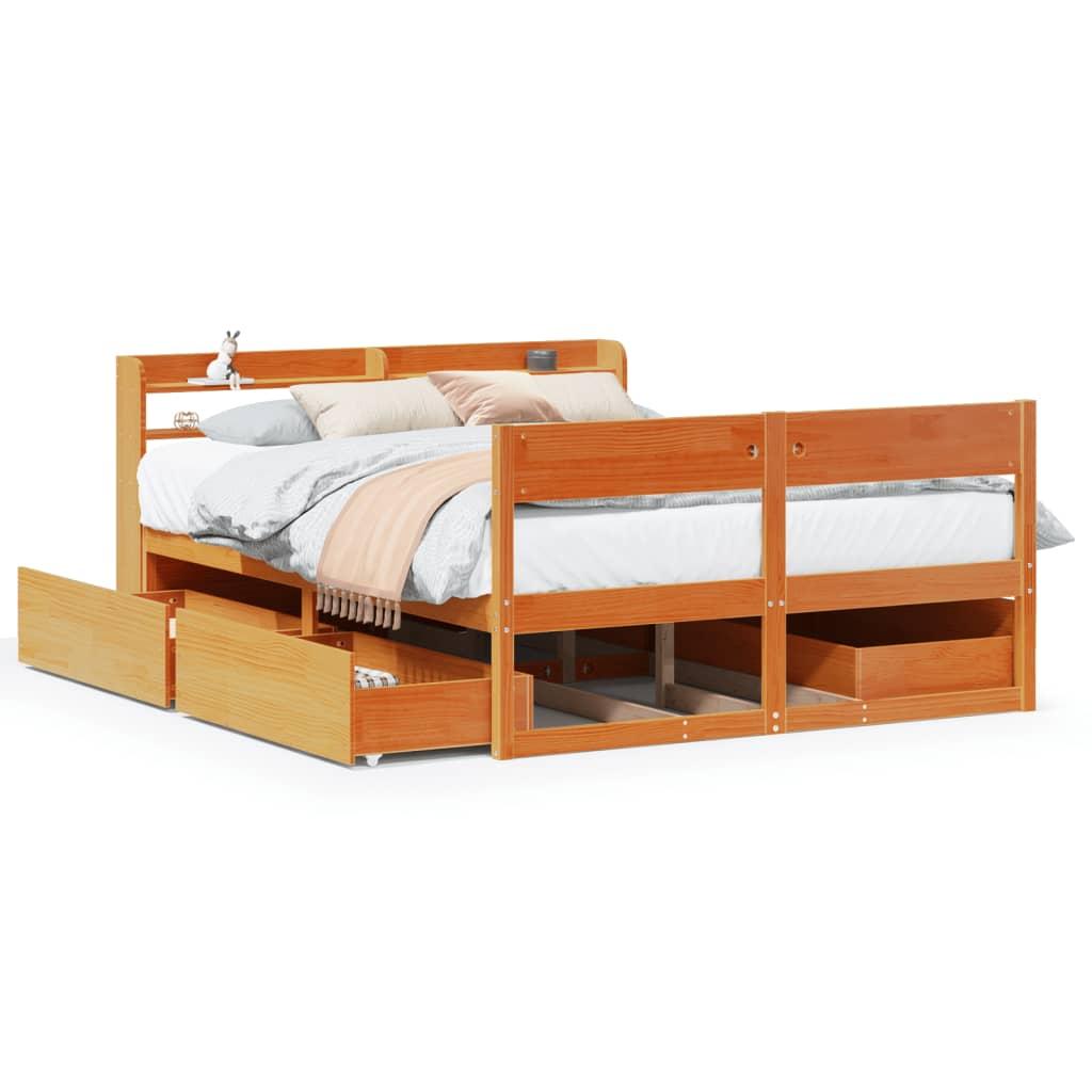 Sengeramme uden madras 150x200 cm massivt fyrretræ gyldenbrun