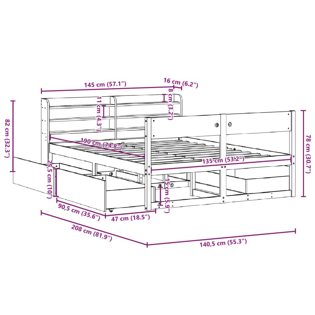 Sengeramme uden madras 135x190 cm massivt fyrretræ hvid