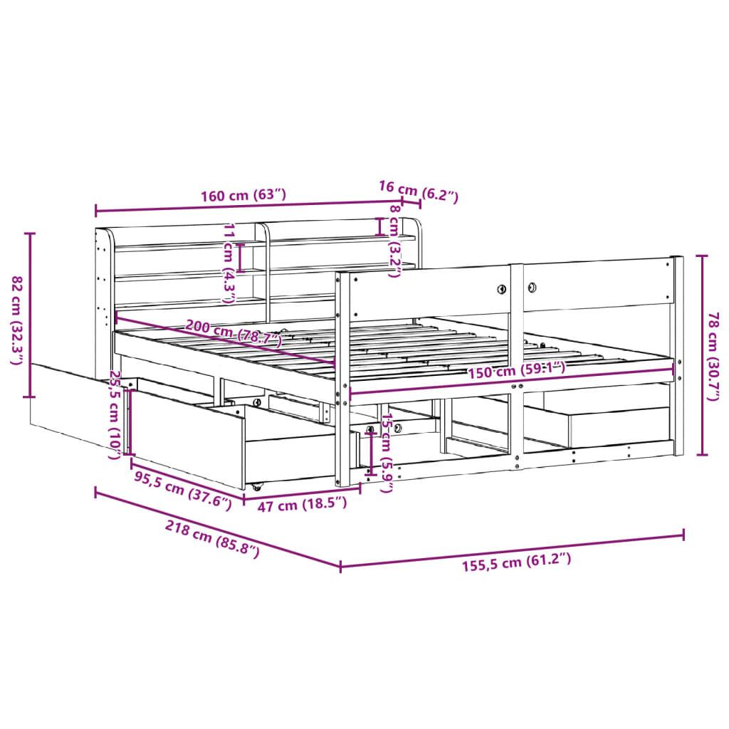 Sengeramme uden madras 150x200 cm massivt fyrretræ hvid