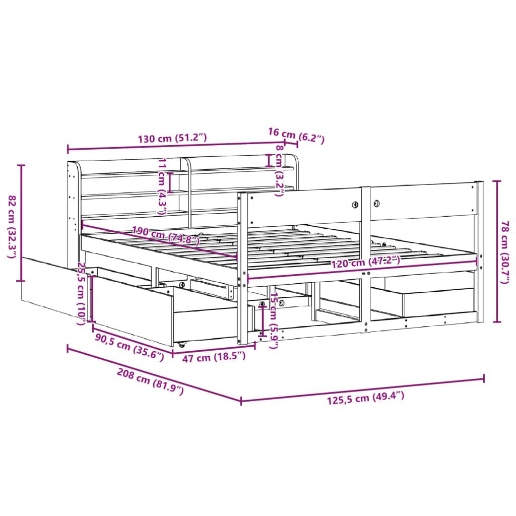 Sengeramme uden madras 120x190 cm massivt fyrretræ hvid