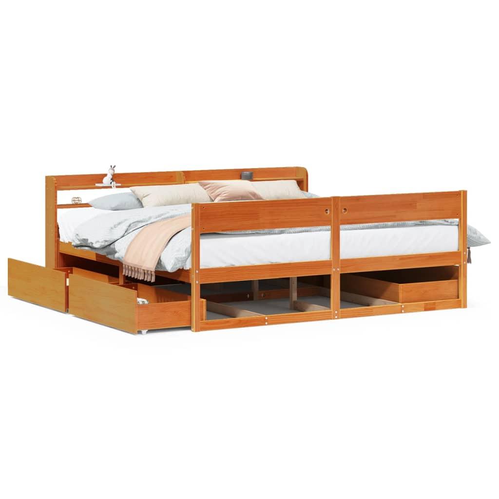 Sengeramme uden madras 200x200 cm massivt fyrretræ gyldenbrun