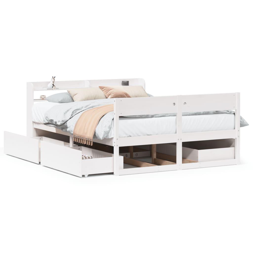 Sengeramme uden madras 135x190 cm massivt fyrretræ hvid