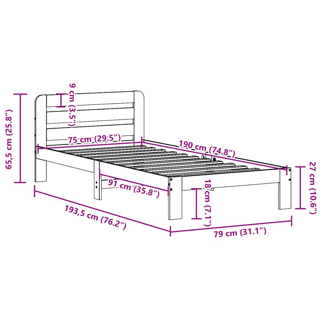 Sengeramme uden madras 75x190 cm massivt fyrretræ