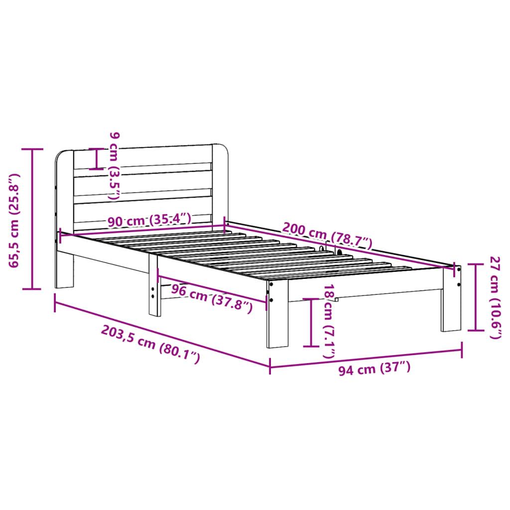 Sengeramme uden madras 90x200 cm massivt fyrretræ gyldenbrun