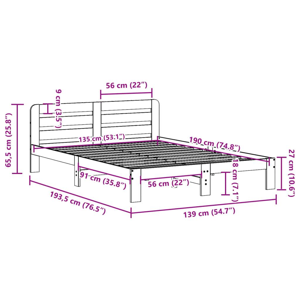 Sengeramme uden madras 135x190 cm massivt fyrretræ hvid