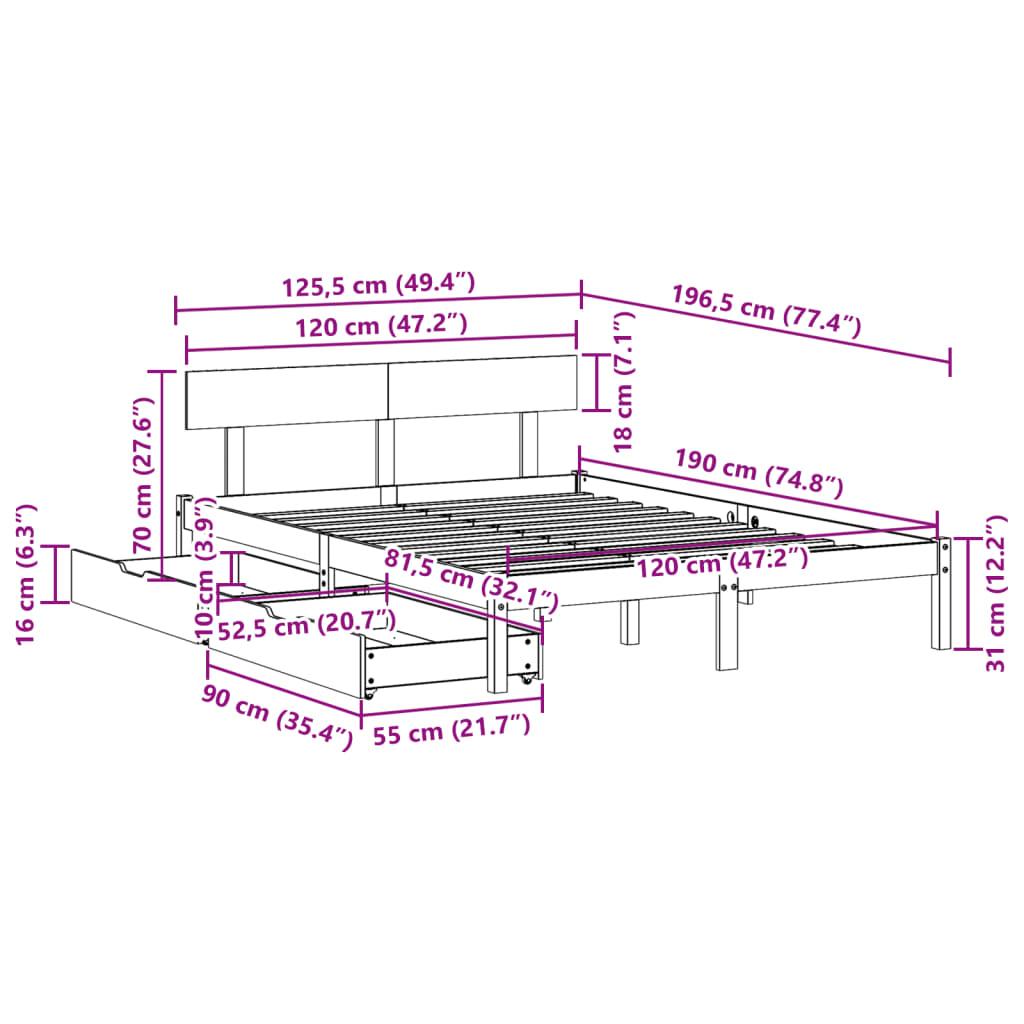 Sengeramme uden madras 120x190 cm massivt fyrretræ hvid