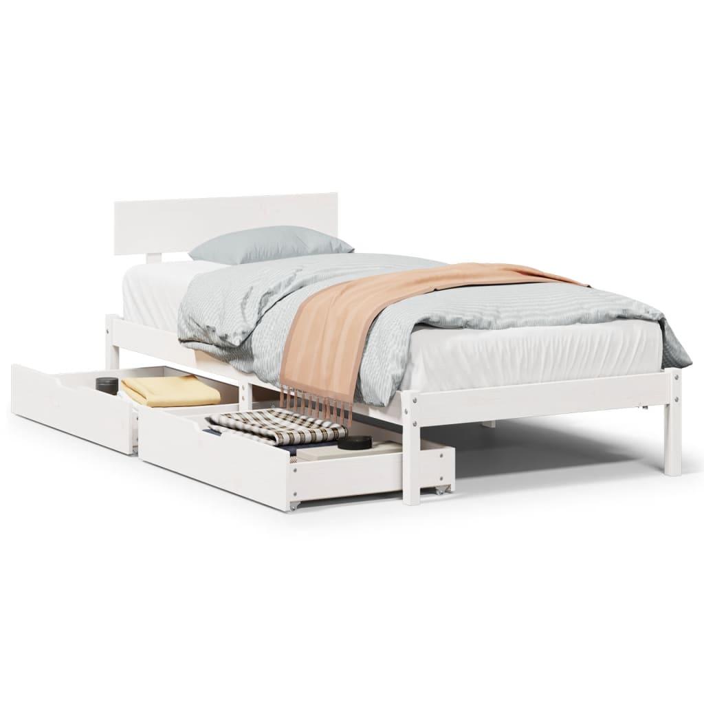 Sengeramme uden madras 75x190 cm massivt fyrretræ hvid
