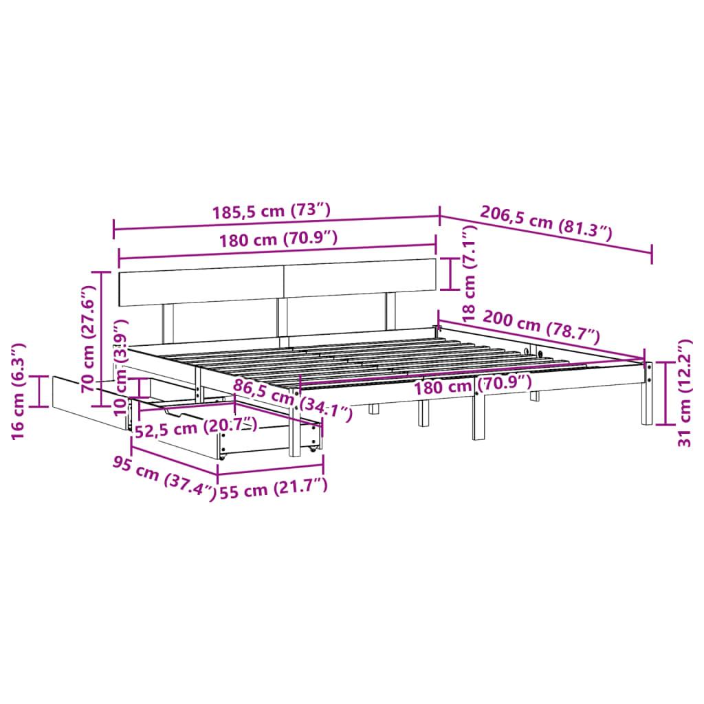 Sengeramme uden madras 180x200 cm massivt fyrretræ
