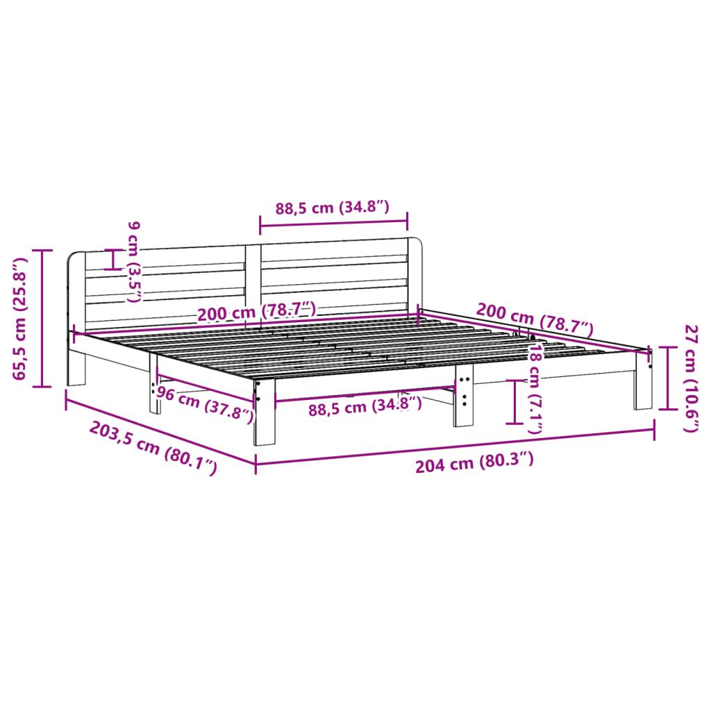 Sengeramme uden madras 200x200 cm massivt fyrretræ