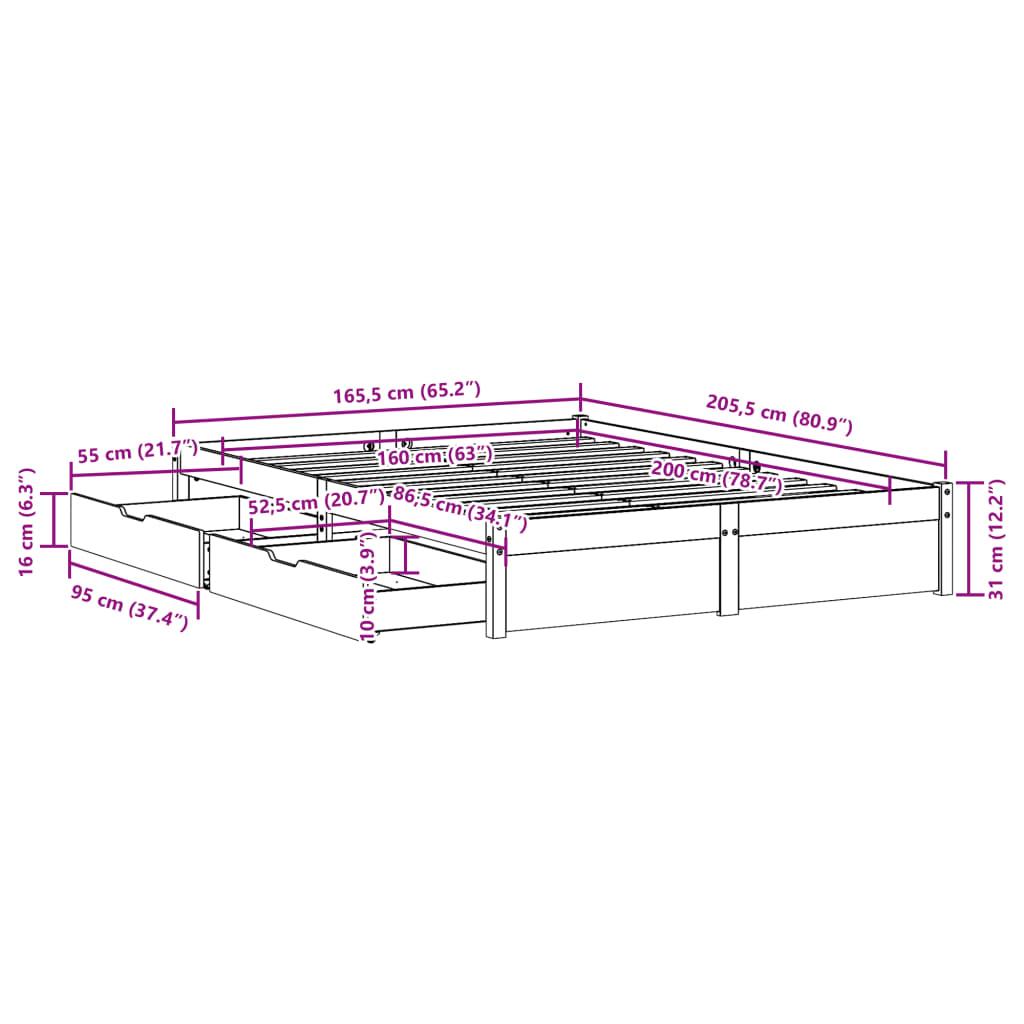 Sengeramme uden madras 160x200 cm massivt fyrretræ hvid