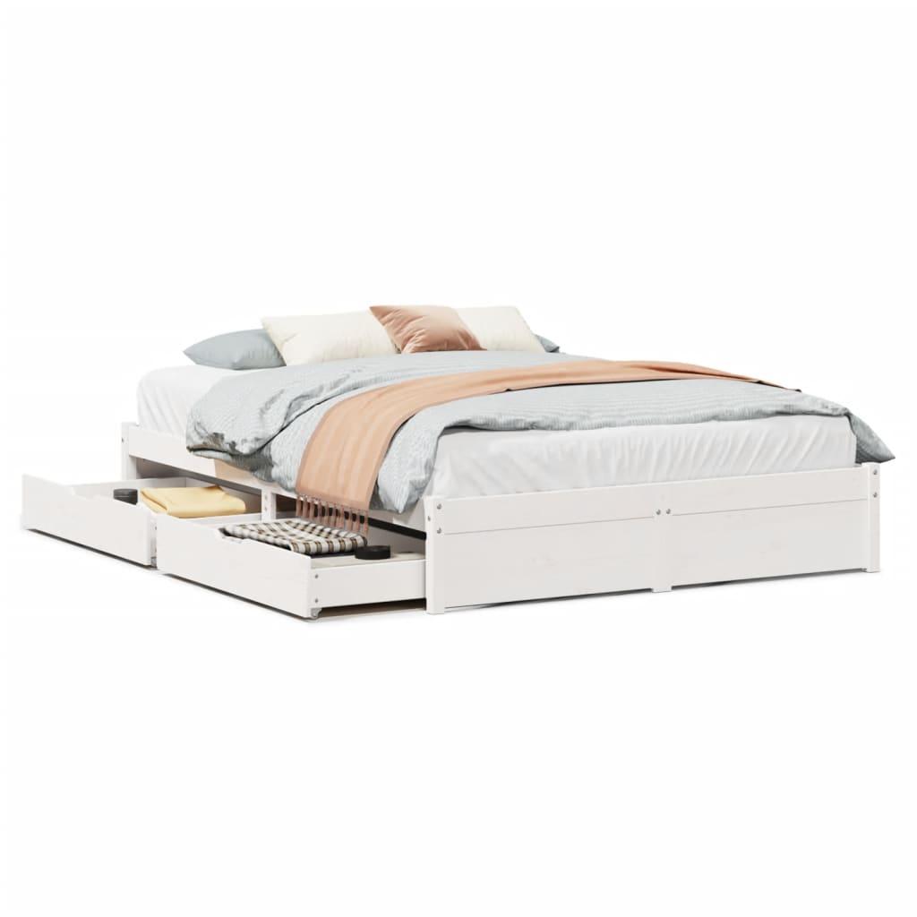 Sengeramme uden madras 150x200 cm massivt fyrretræ hvid