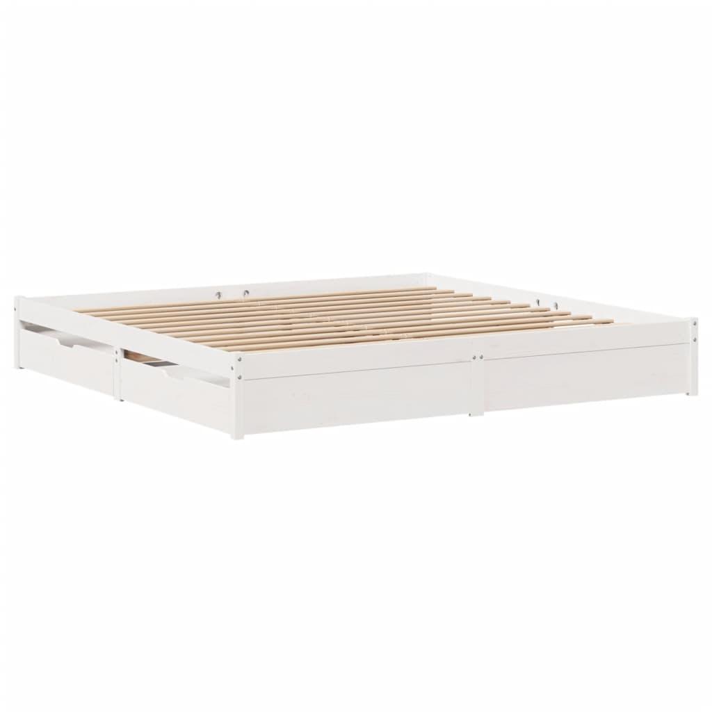 Sengeramme uden madras 200x200 cm massivt fyrretræ hvid