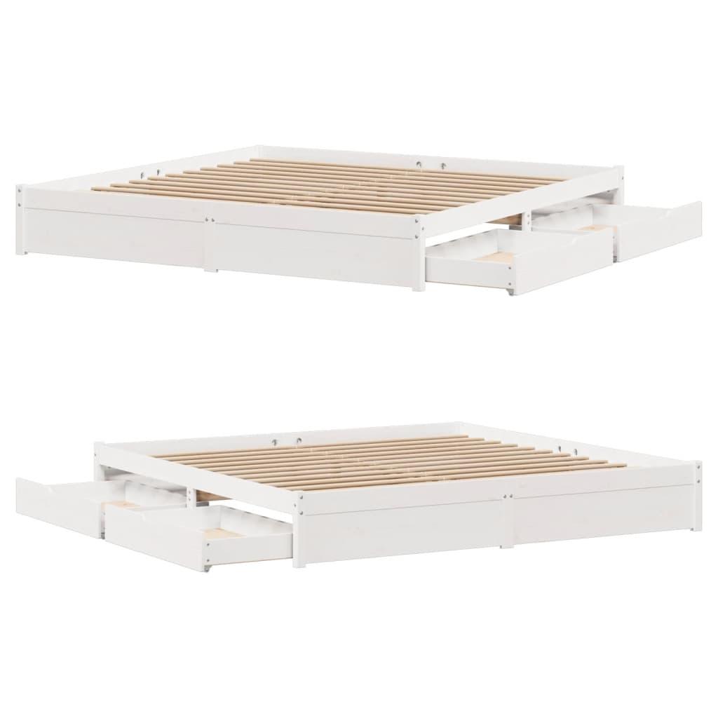 Sengeramme uden madras 200x200 cm massivt fyrretræ hvid