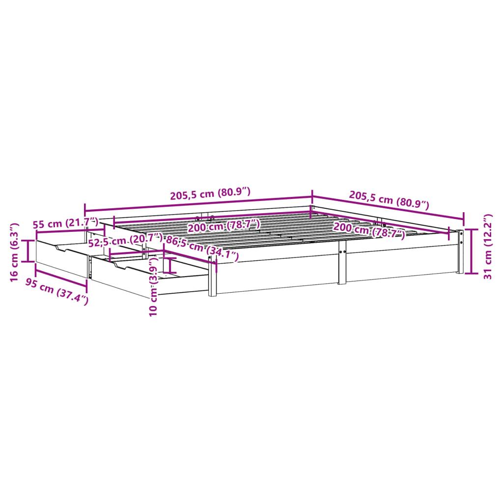Sengeramme uden madras 200x200 cm massivt fyrretræ hvid