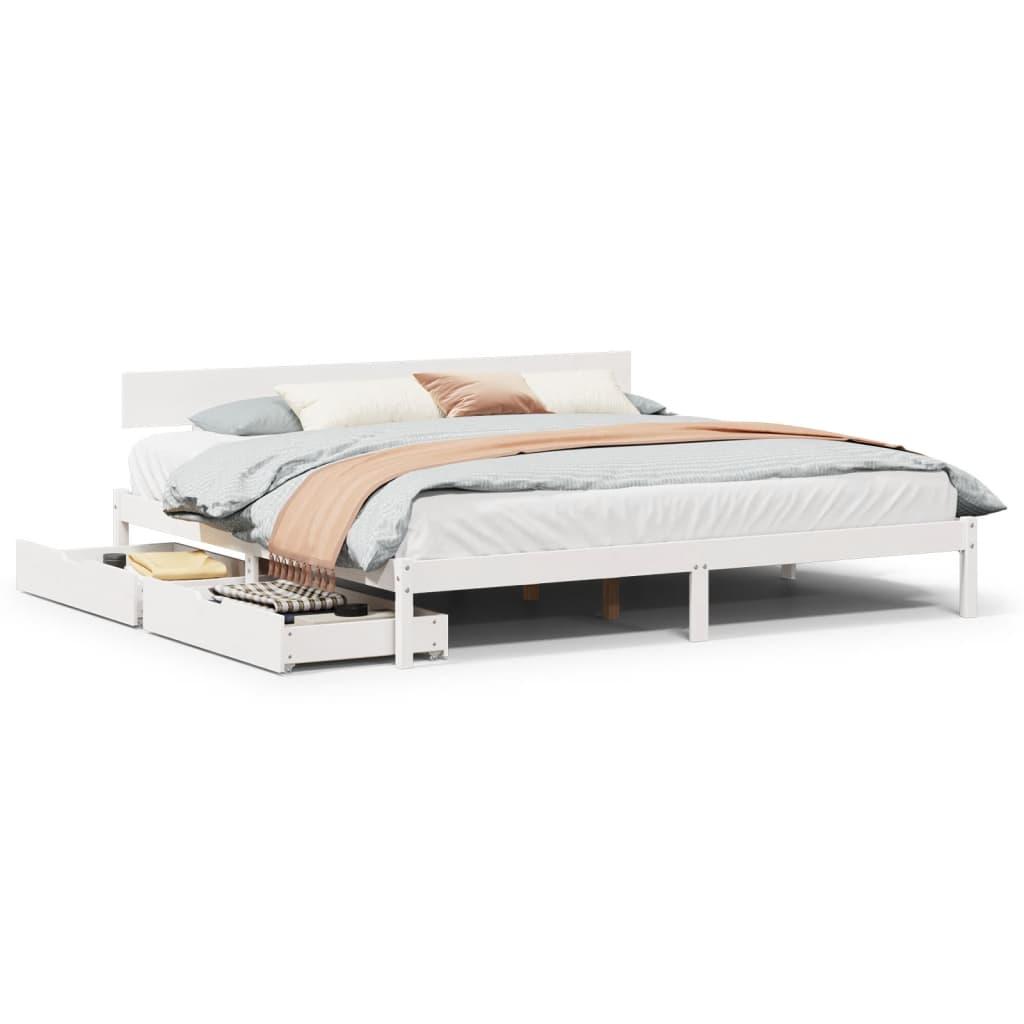 Sengeramme uden madras 200x200 cm massivt fyrretræ hvid