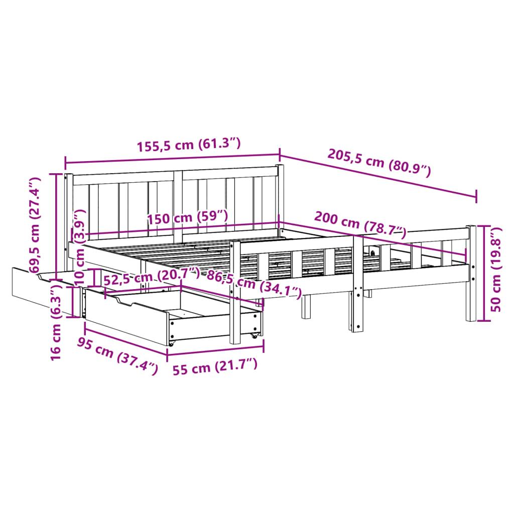 Sengeramme uden madras 150x200 cm massivt fyrretræ hvid