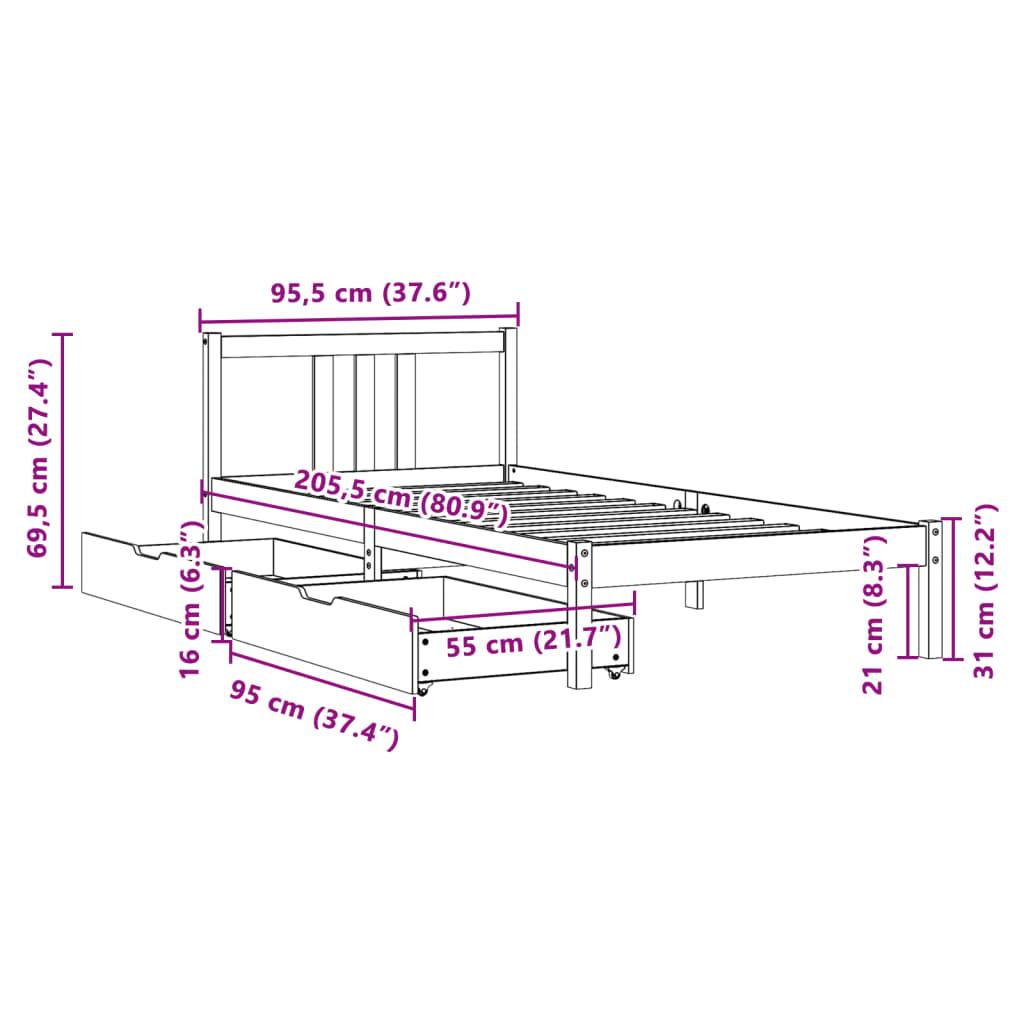 Sengeramme uden madras 90x200 cm massivt fyrretræ hvid