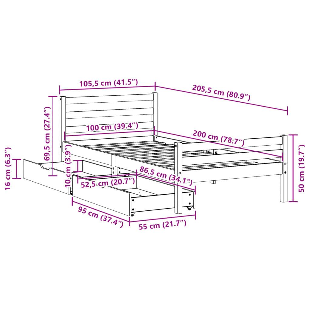 Sengeramme uden madras 100x200 cm massivt fyrretræ