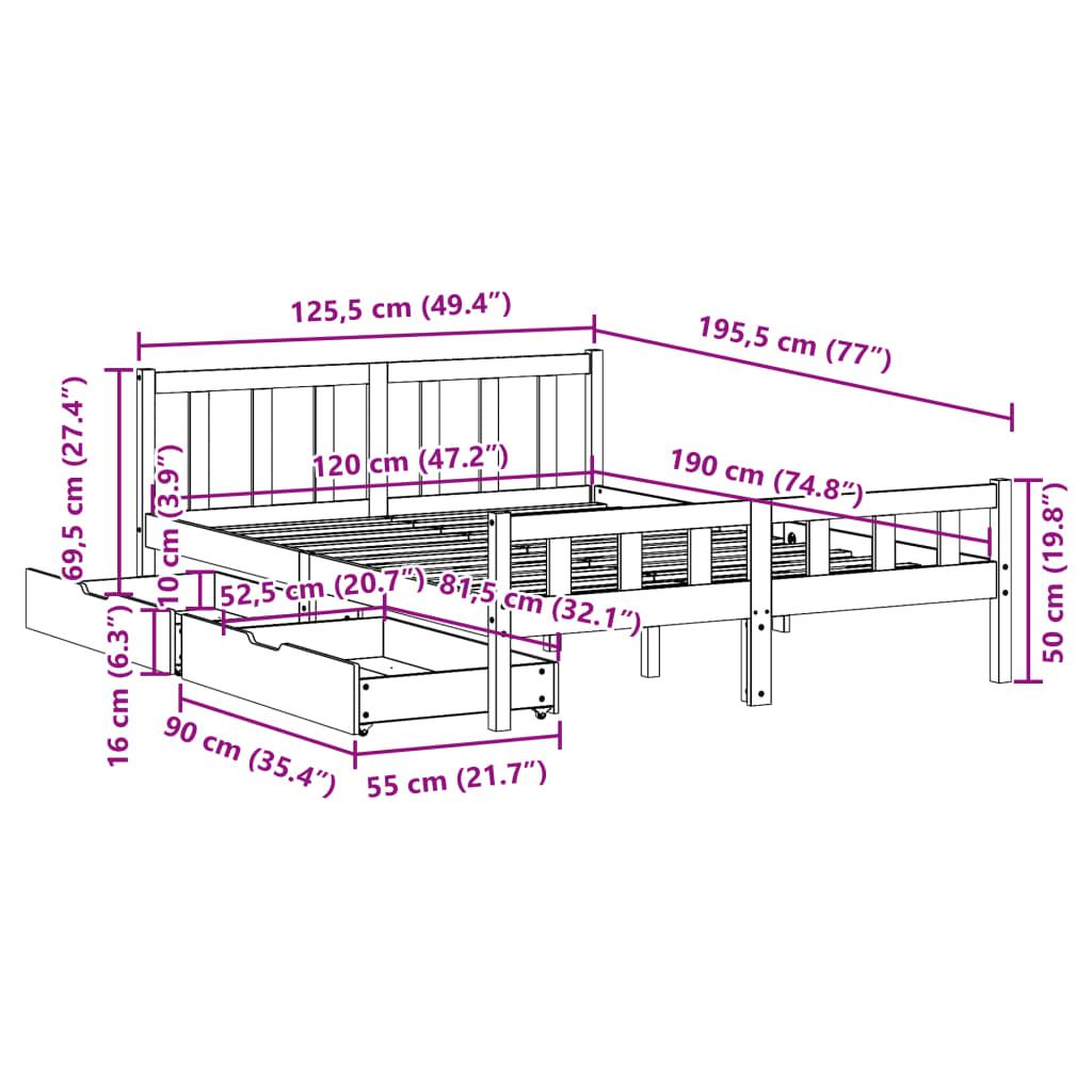 Sengeramme uden madras 120x190 cm massivt fyrretræ