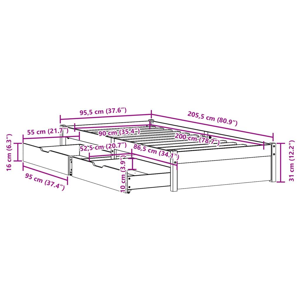 Sengeramme uden madras 90x200 cm massivt fyrretræ hvid