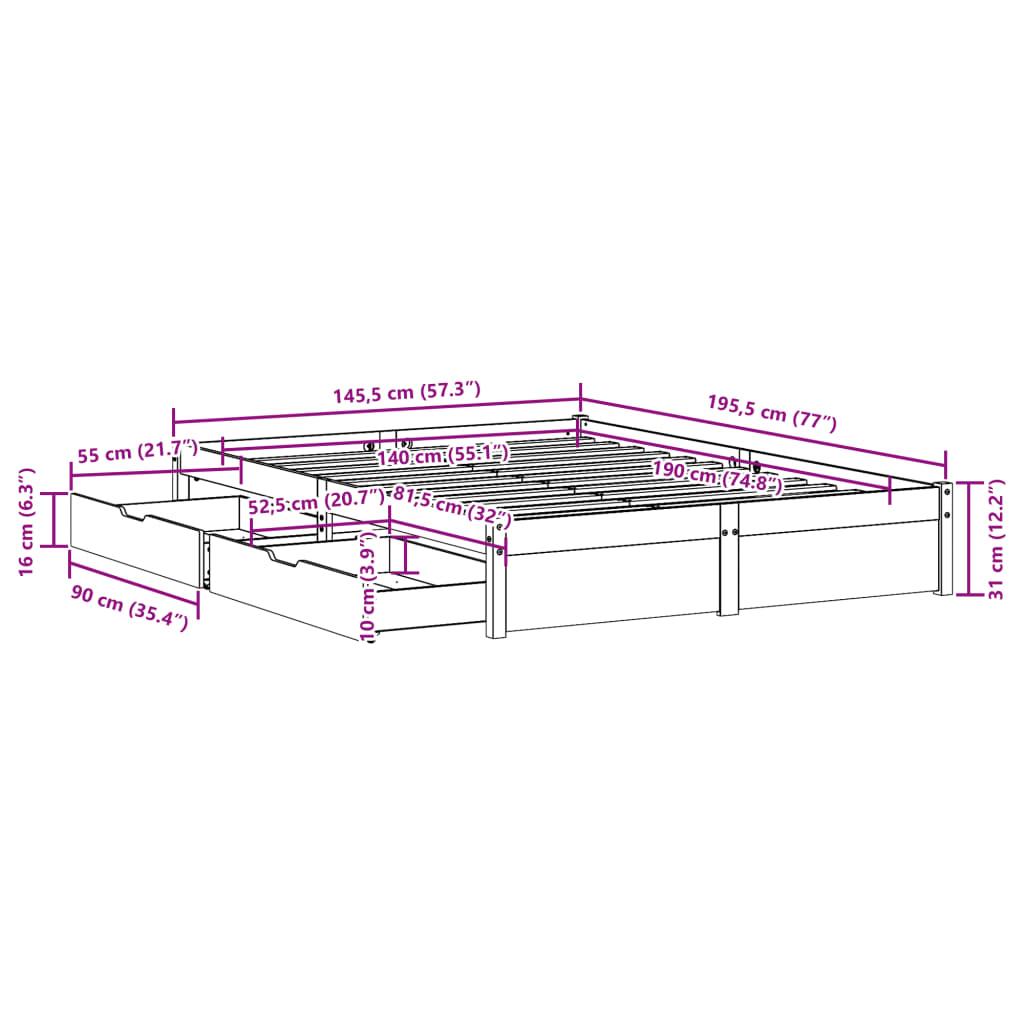 Sengeramme uden madras 140x190 cm massivt fyrretræ hvid