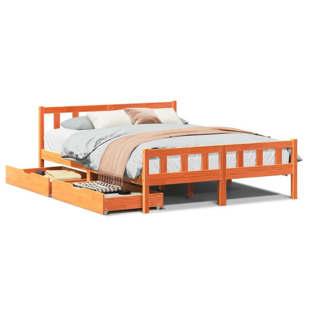Sengeramme uden madras 150x200 cm massivt fyrretræ gyldenbrun
