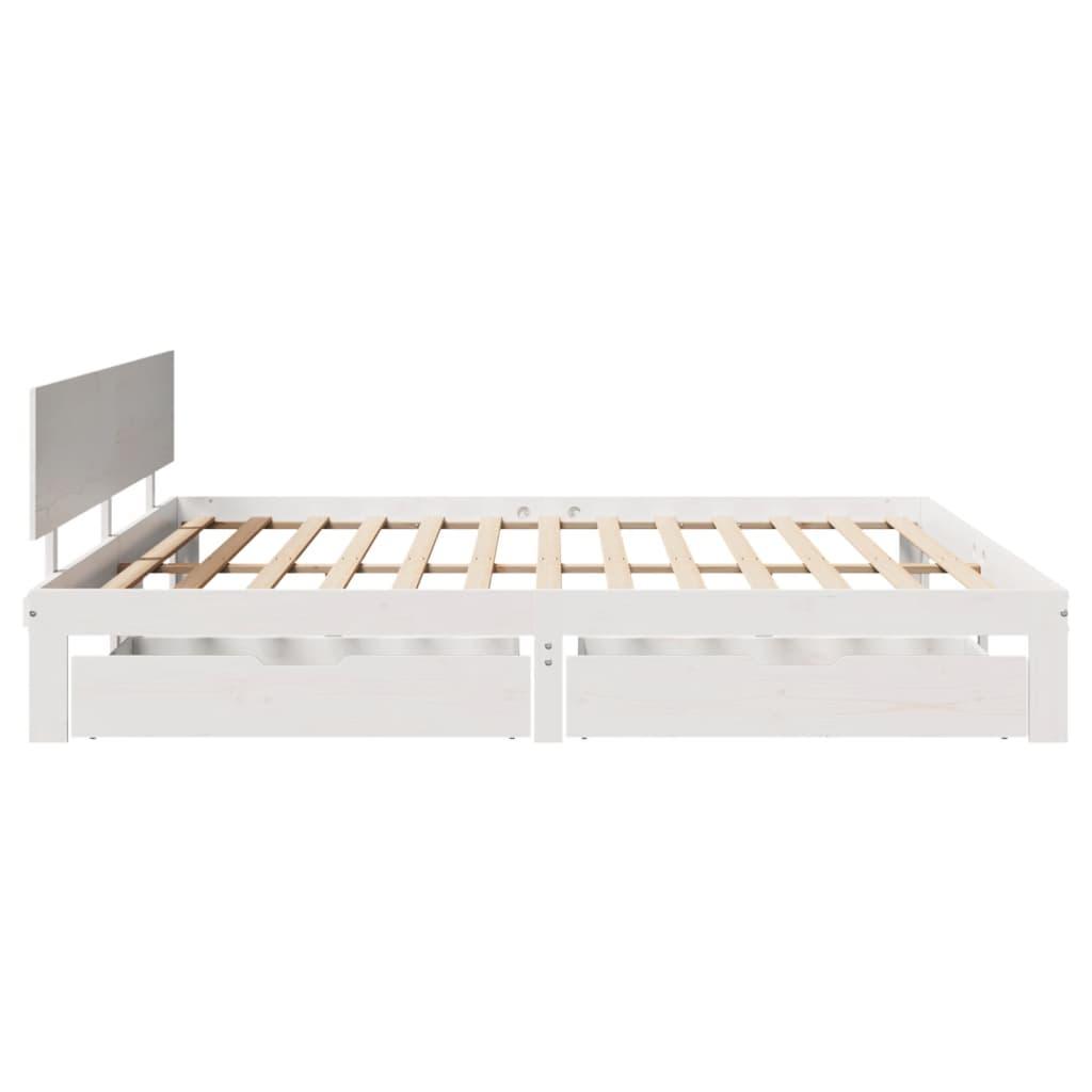 Sengeramme med skuffer 200x200 cm massivt fyrretræ hvid