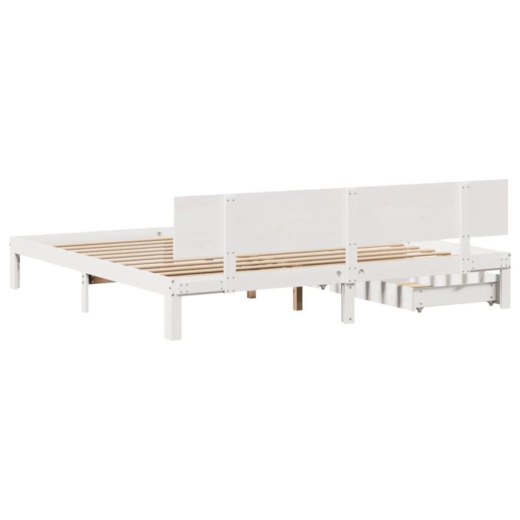 Sengeramme med skuffer 200x200 cm massivt fyrretræ hvid