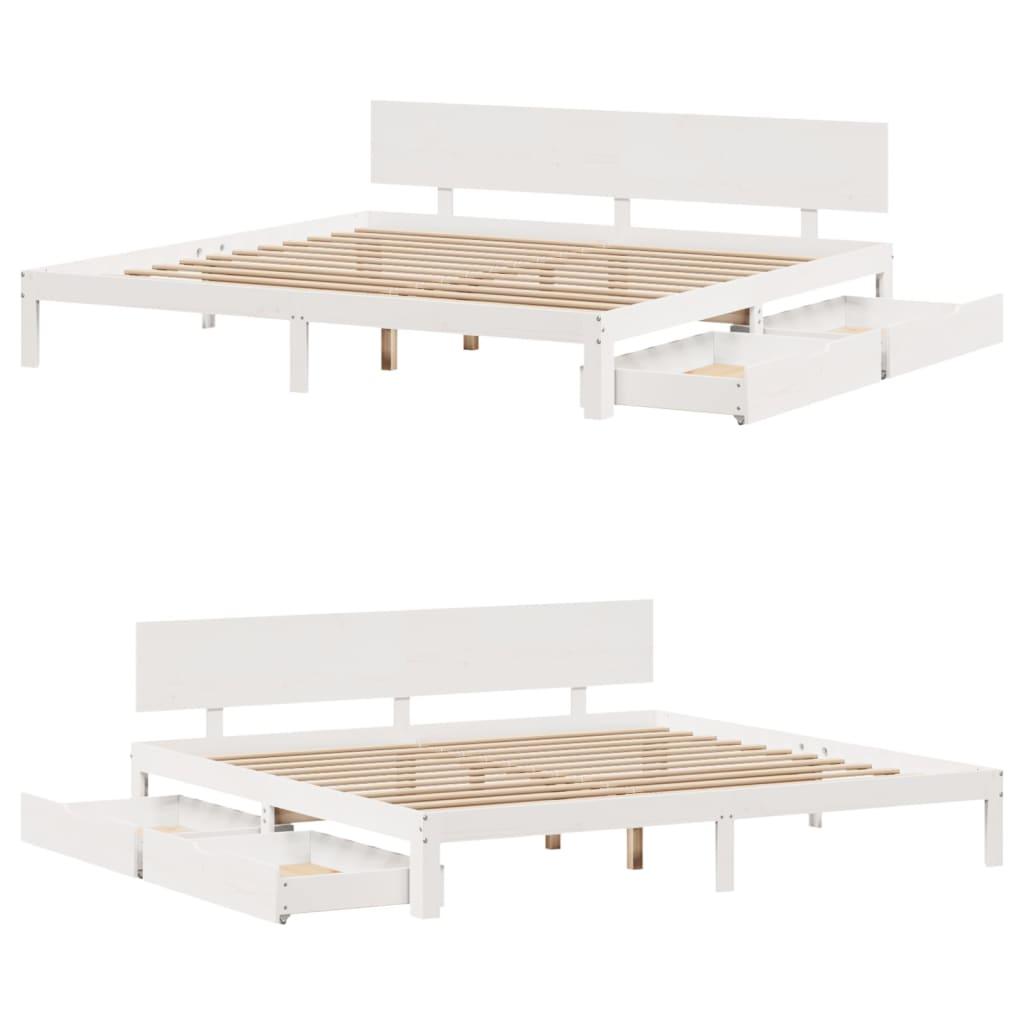 Sengeramme med skuffer 200x200 cm massivt fyrretræ hvid