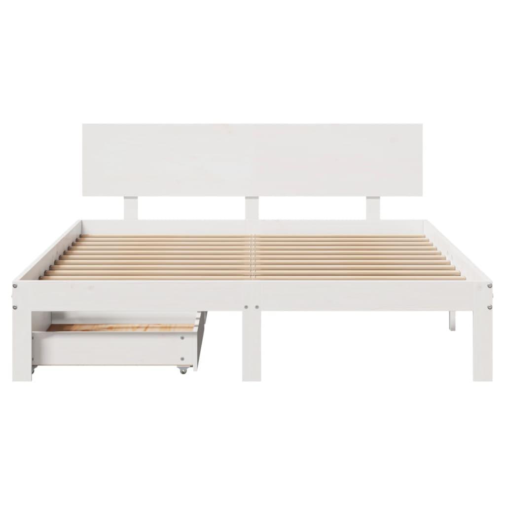 Sengeramme med skuffer 150x200 cm massivt fyrretræ hvid