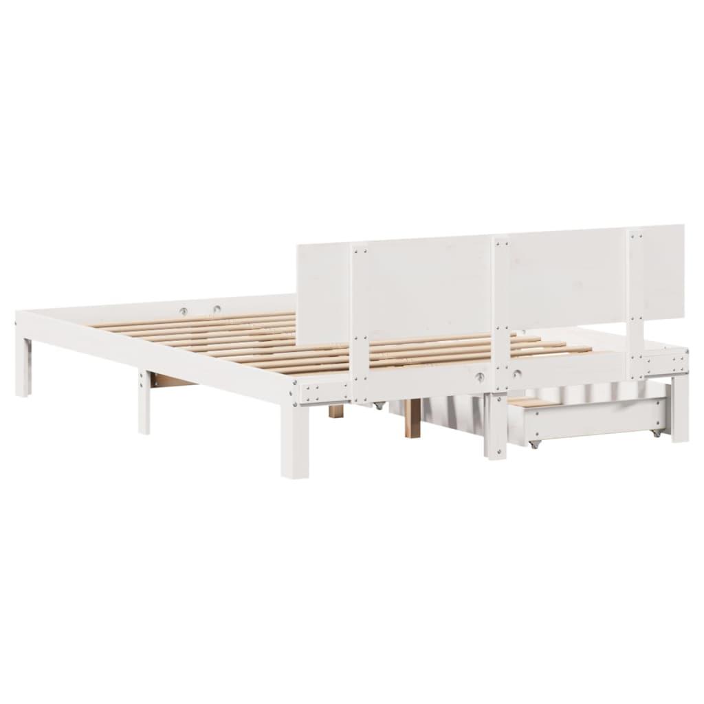 Sengeramme med skuffer 150x200 cm massivt fyrretræ hvid