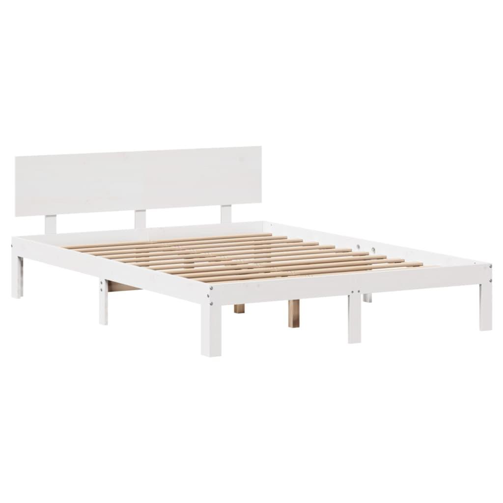 Sengeramme med skuffer 150x200 cm massivt fyrretræ hvid