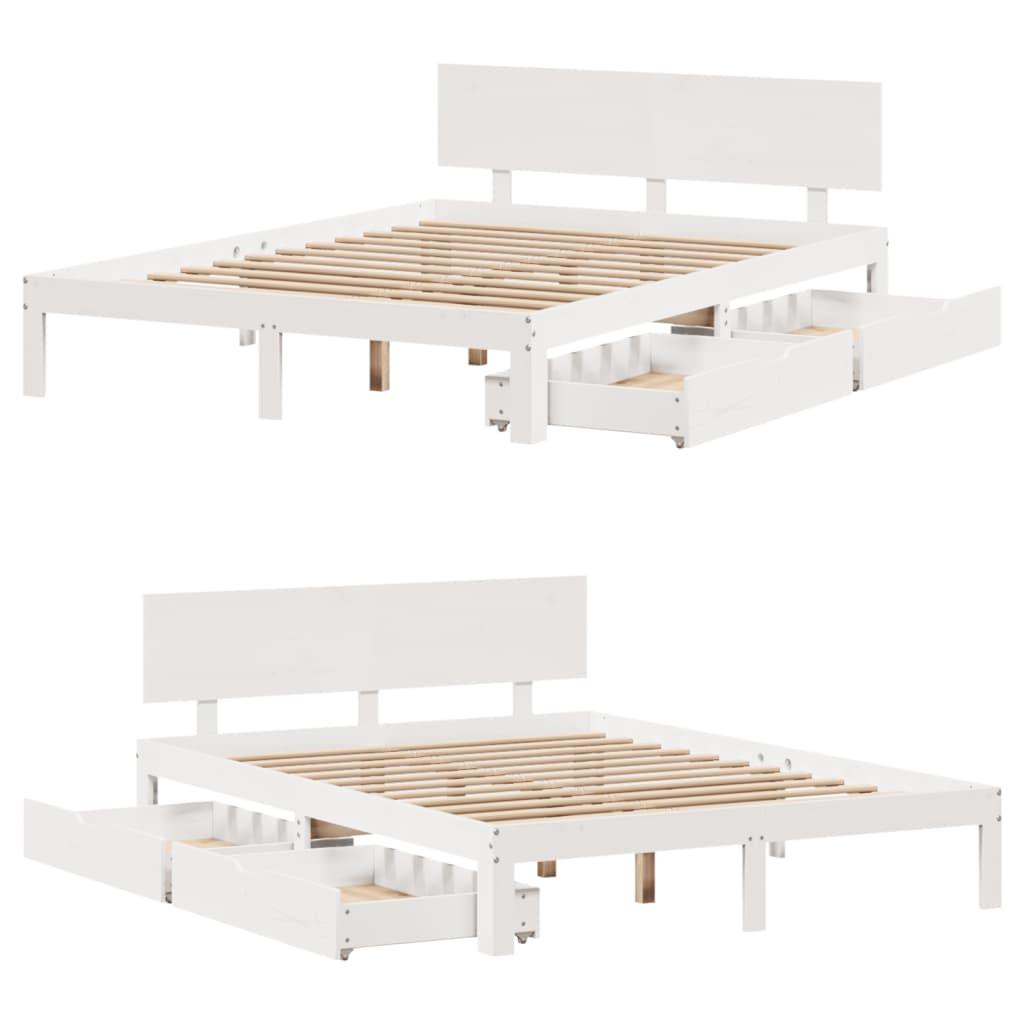 Sengeramme med skuffer 150x200 cm massivt fyrretræ hvid