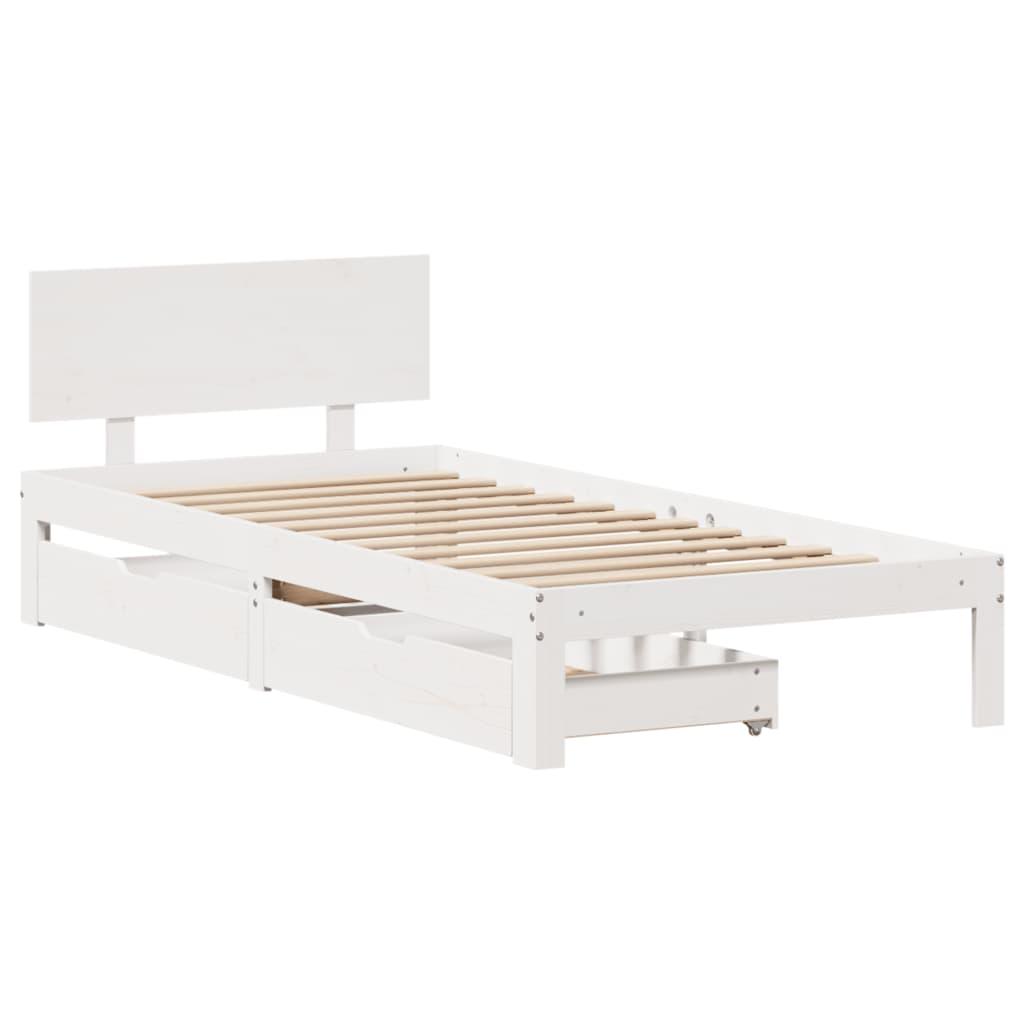 Sengeramme med skuffer 90x200 cm massivt fyrretræ hvid