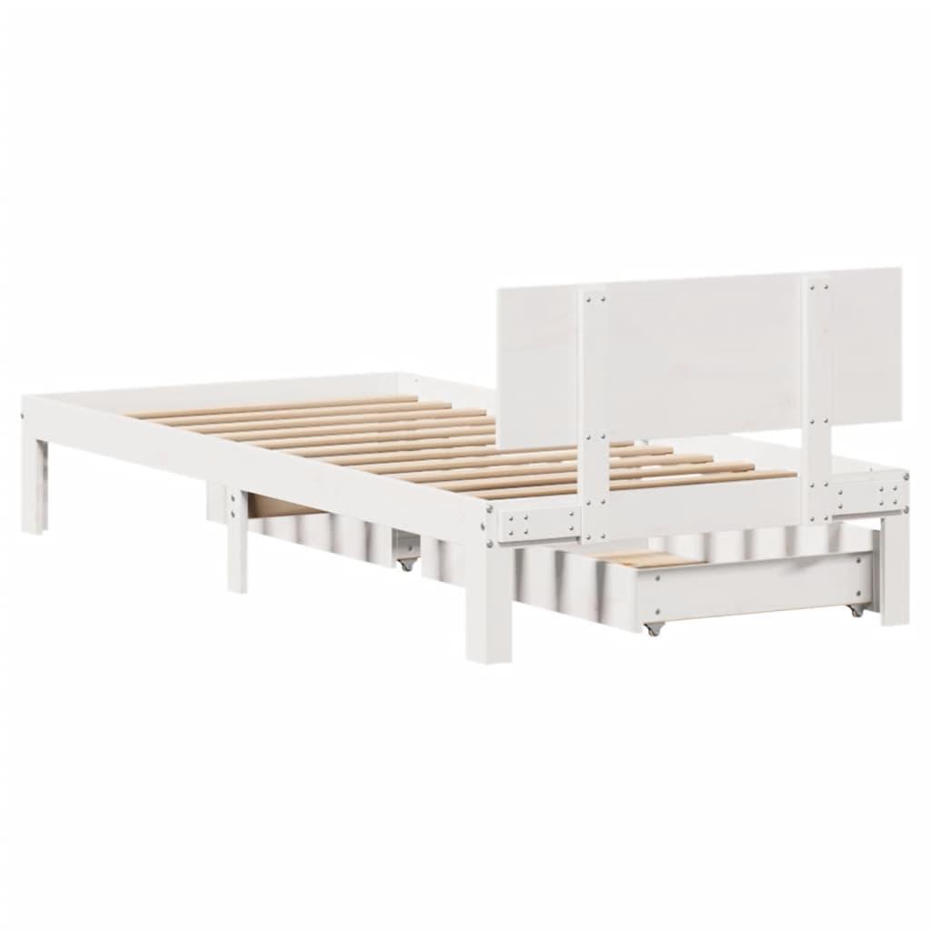 Sengeramme med skuffer 90x200 cm massivt fyrretræ hvid