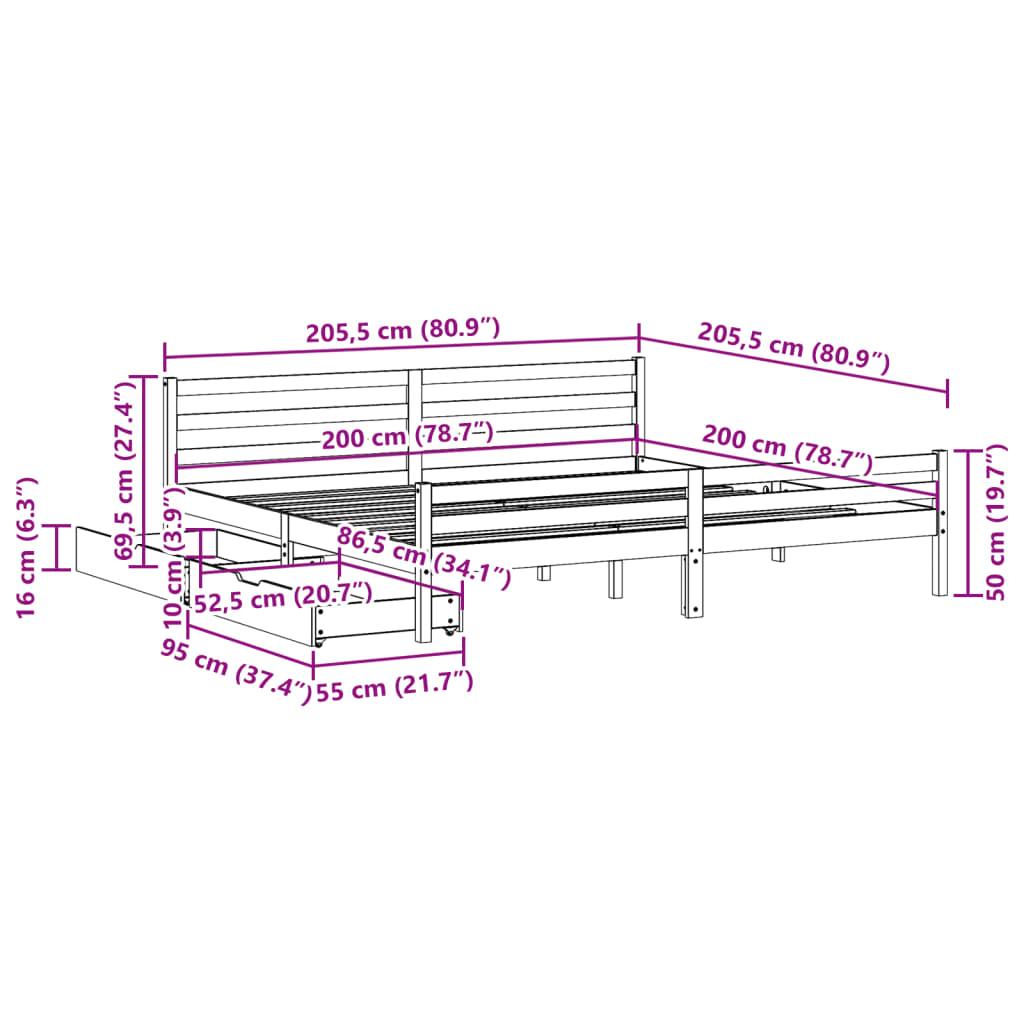 Sengeramme uden madras 200x200 cm massivt fyrretræ