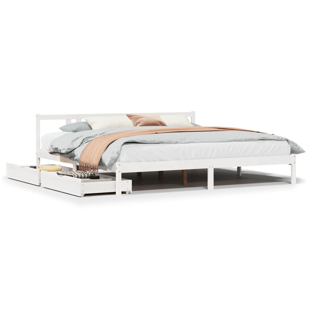 Sengeramme uden madras 200x200 cm massivt fyrretræ hvid