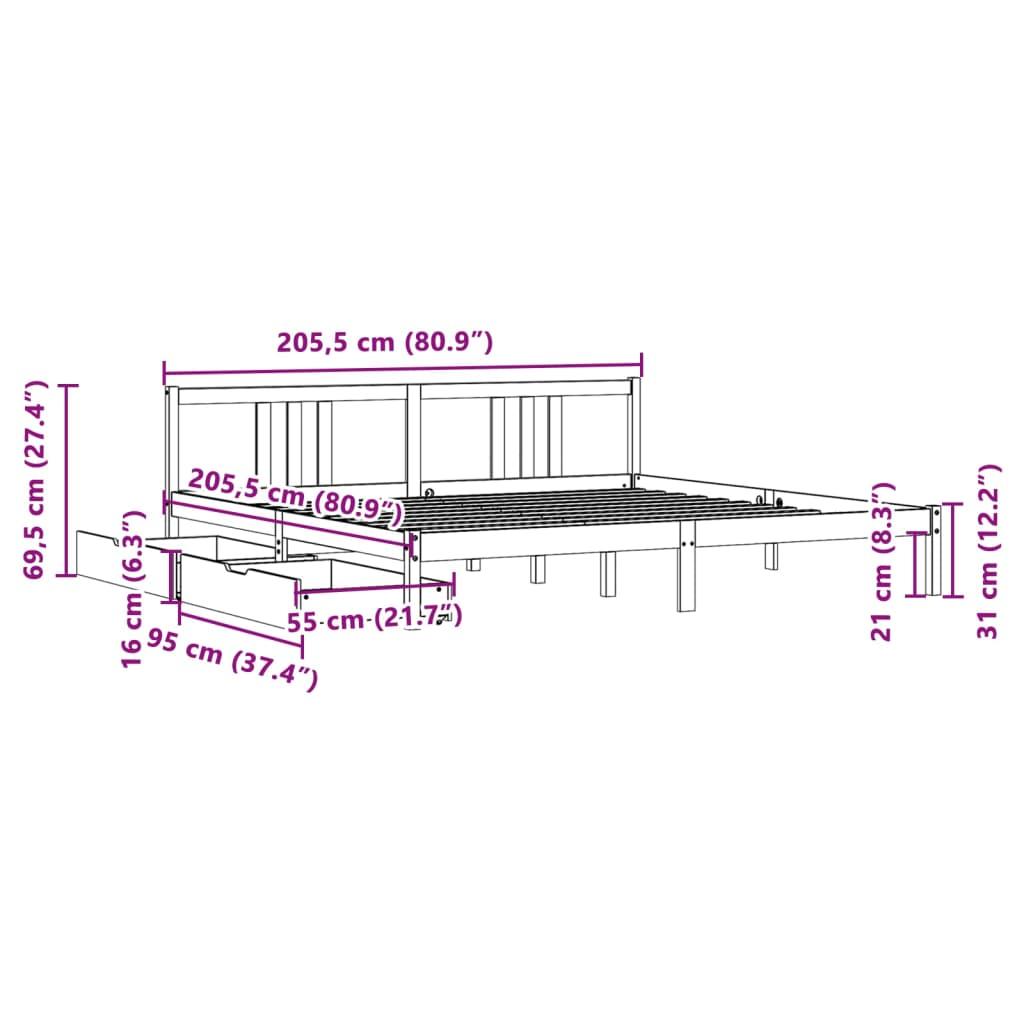 Sengeramme uden madras 200x200 cm massivt fyrretræ hvid